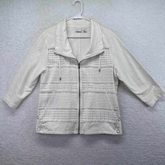 Chico's Jackets & Blazers - Chicos Zenergy‎ Jacket Womens Large White Windbreaker Full Zip Cut Out Lace